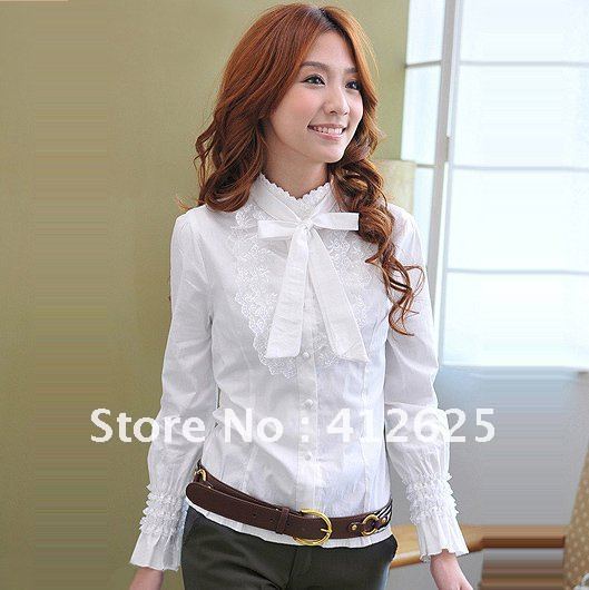 Freeshipping Hight quality fashion new style ,women Beautiful lace puff super long sleeve shirts