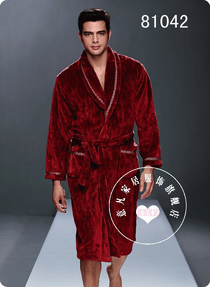 Freeshipping hot Coral fleece FL goatswool Men solid color bathrobe soft kimono 81042