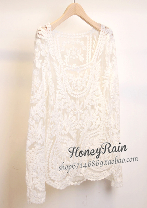 Freeshipping hot Honey takiyas shop fashion perspectivity sexy long-sleeve lace cutout top