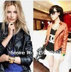 Freeshipping-Hot Sale New Celebrity Style Lady Leather denim Coat, Motorcycle biker Jacket,Multi Colours PY0011