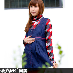 Freeshipping Hot-selling maternity clothing autumn and winter cotton single tier denim open front maternity vest IVU