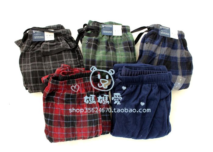 Freeshipping hot Thermal polar fleece cloth autumn and winter male luxury plaid series trousers lounge pants pajama pants