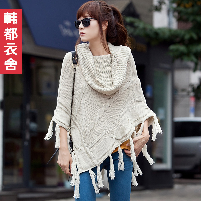 Freeshipping HSTYLE 2012 autumn new arrival women's solid color turtleneck cape sweater dq1714