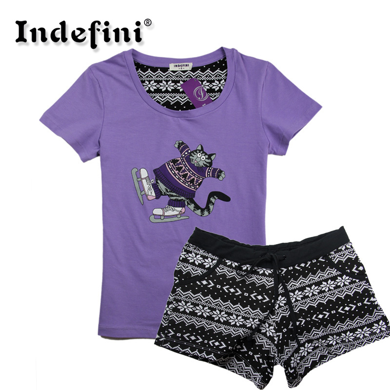 Freeshipping Indefini 2013 women's short-sleeve o-neck top shorts 100% cotton casual lounge set IVU