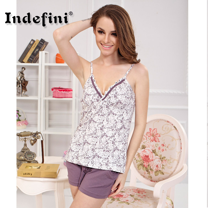 Freeshipping Indefini 2013 women's vest shorts 100% cotton casual lounge female at home service IVU