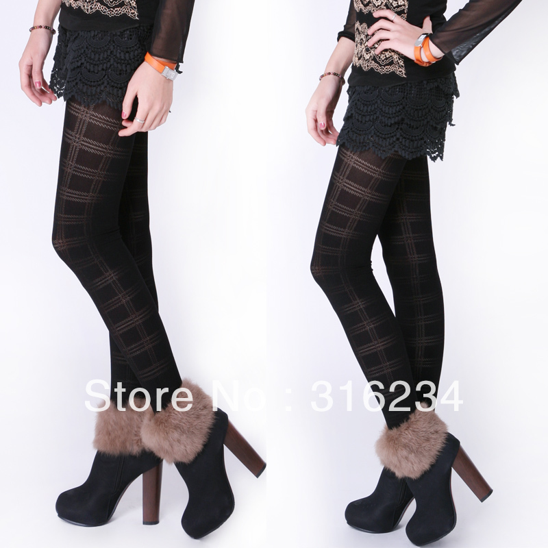 Freeshipping Lovebox cutout square grid stockings female  fashion black pantyhose cute tights