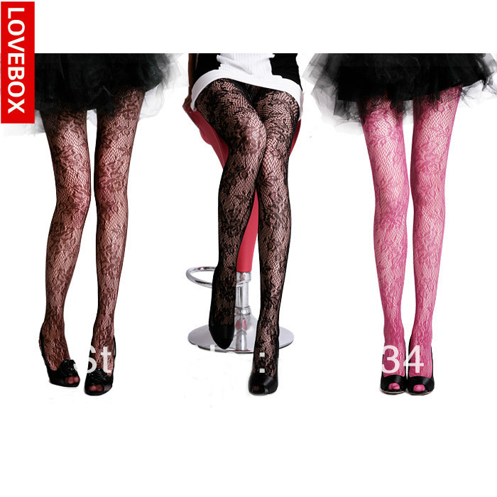 Freeshipping Lovebox female autumn thin rose decorative pattern  pantyhose  fishnet stockings stockings