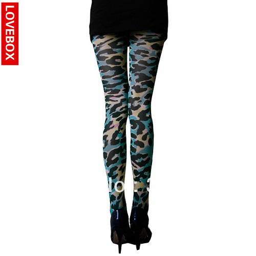 Freeshipping Lovebox Spring and autumn female thin blue leopard print rompers stockings sexy ladies' pantyhose