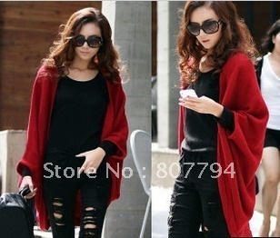 freeshipping!!lowest !!2012 autumn and winter women plus size solid color loose batwing sleeve cardigan cape sweater outerwear