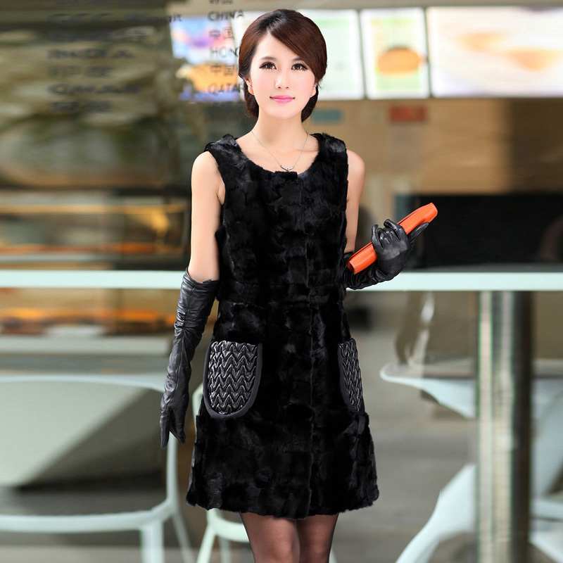 FreeShipping Medium-long 2012 vest mink hair fur leather clothing female outerwear 8763