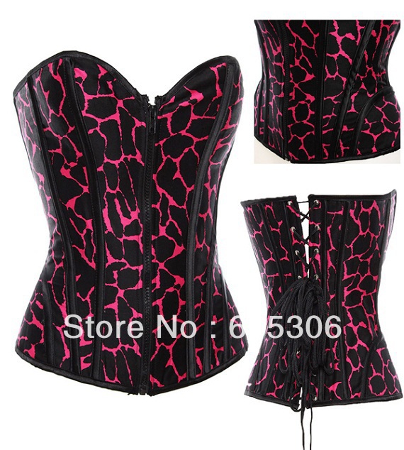 Freeshipping!!! Metal Boning Leopard Corset Red Sexy Lingerie Steel Boning Sexy Bustier Slimming Wear Wholesale Retail