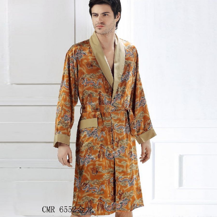 freeshipping Mulberry silk heavy silk sleepwear male robe lounge 6552