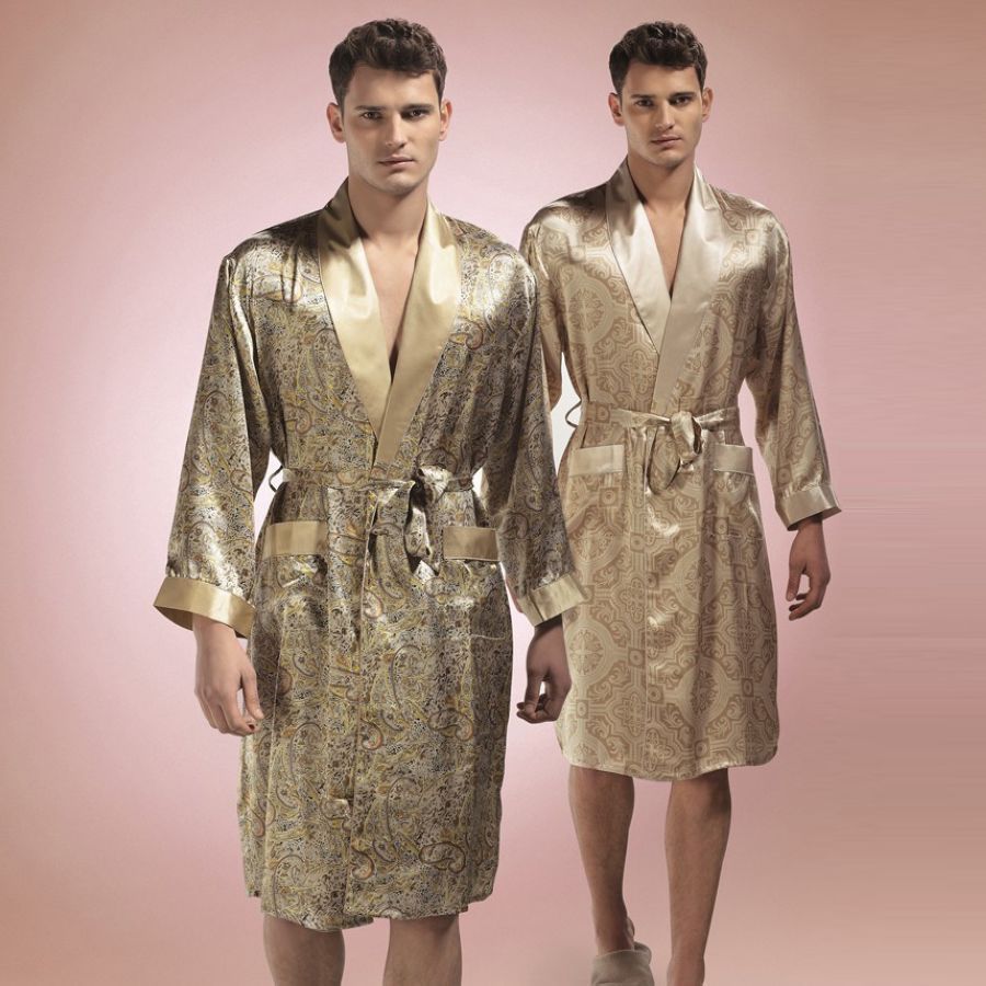 freeshipping Mulberry silk sleepwear lounge male robe bathrobes 2035b-2