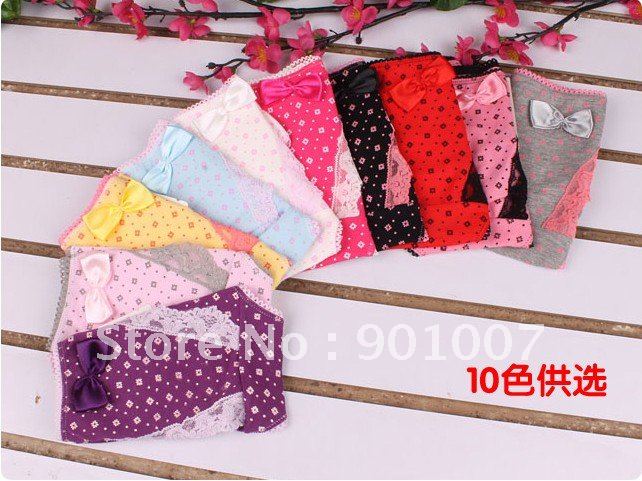 Freeshipping New100% cotton ladies panties sexy underwear women with bow lace 10 colors m1133 hot selling