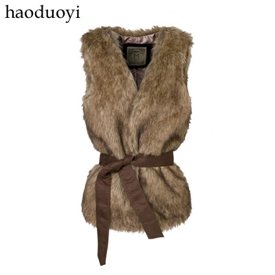 freeshipping Note haoduoyi belt long paragraph vest brown fur vest fur vest 5 full women