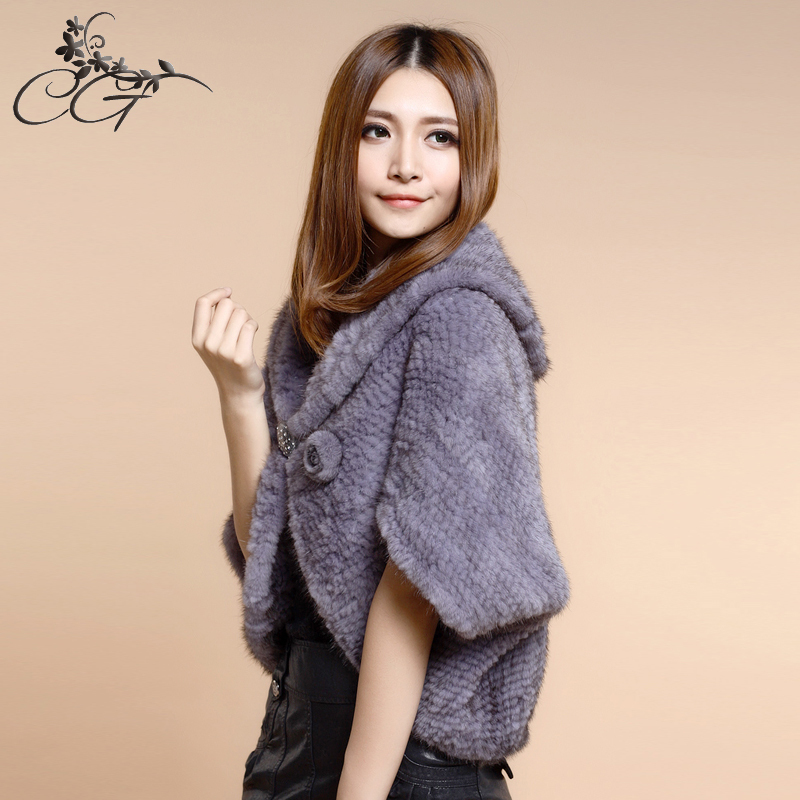 Freeshipping Promotional 2012 knitted mink turn-down collar cape short sleeve design women's fur coat