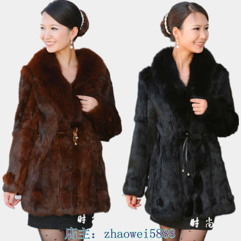 FreeShipping Rabbit fur coat 2012 plus size medium-long female overcoat fox fur