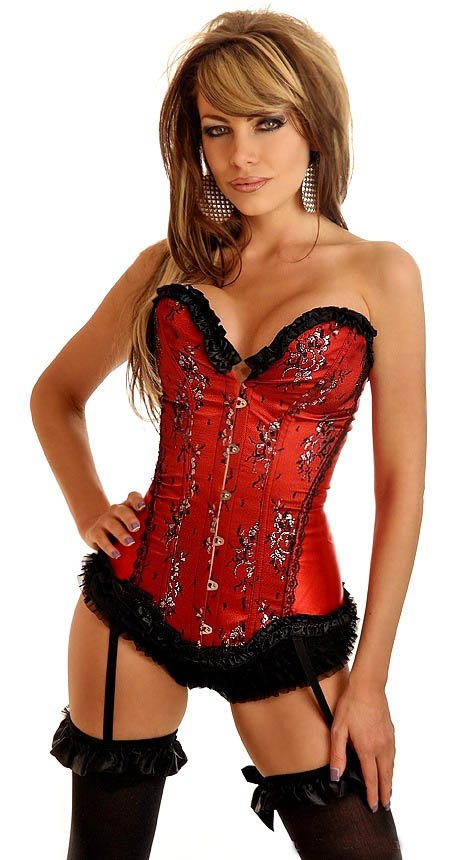 Freeshipping red Sexy Corset Beautiful Fashion Printing Couture Corset Bustier+G-string - AB863