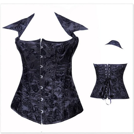 Freeshipping Sexy Black Brocade Pattern Overbust Corsets - 2792