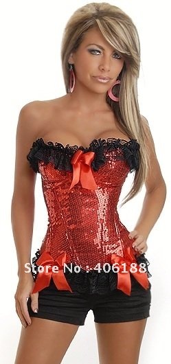 FREESHIPPING!! sexy corset fashion burlesque corset with cup back lace up wholesale retail green red silver