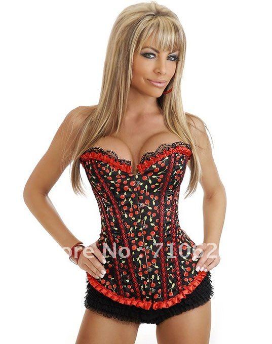 FREESHIPPING!! sexy corset, sexy lingerie Fashion overbust Corset , Naughty Red Cherry Overbust Lace Bustier Corset