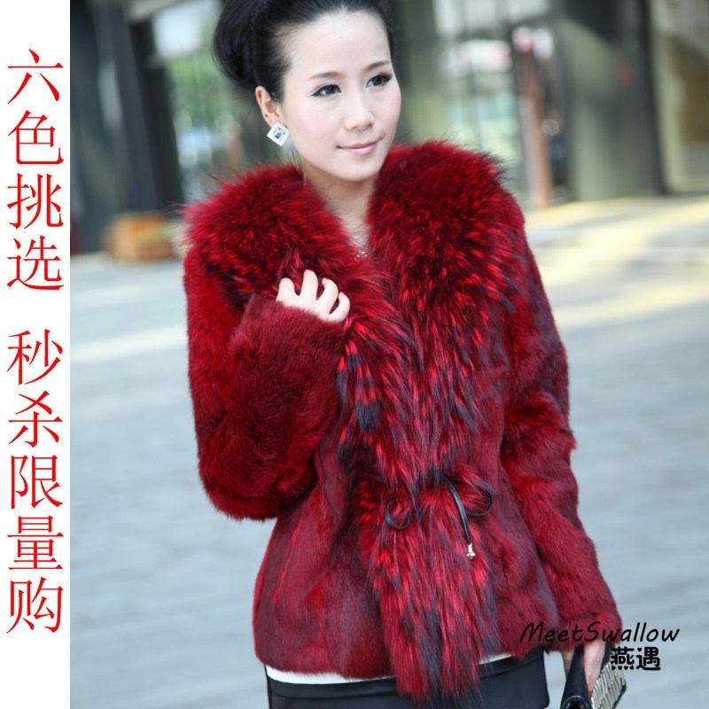 Freeshipping short design fur coat 2012 raccoon fur rabbit fur outerwear female