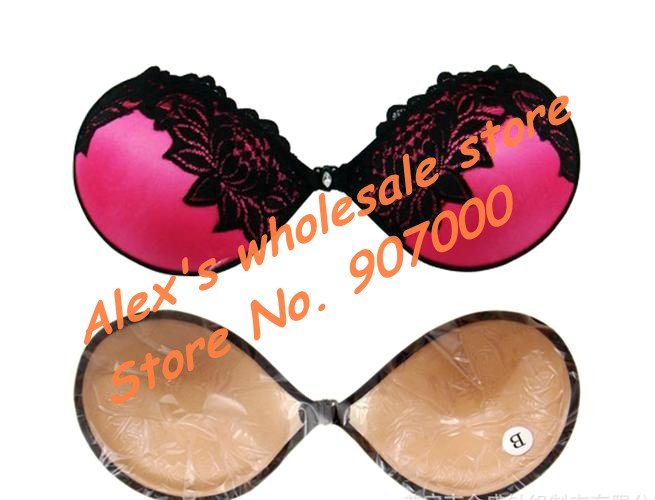 Freeshipping Silicone bras with front closure,invisible freebras without stripes,15pcs,red pink purple