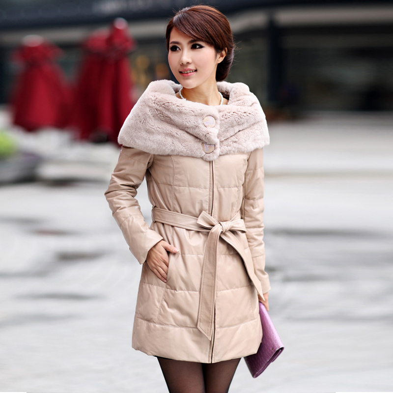 FreeShipping Sukracarya 2011 autumn and winter leather clothing genuine leather down coat overcoat women outerwear a-y221