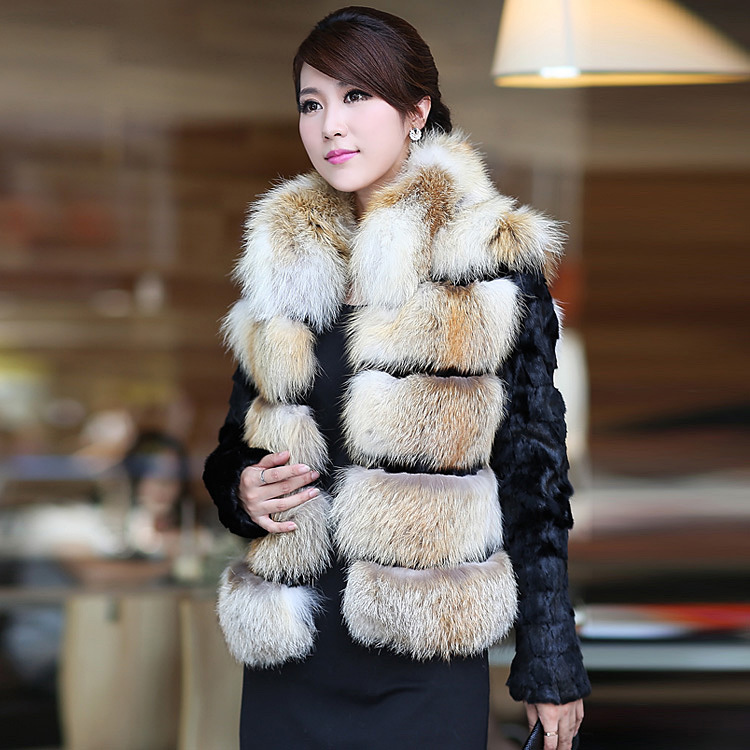 FreeShipping Sukracarya 2012 female fox fur mink hair fight mink fur coat 3122