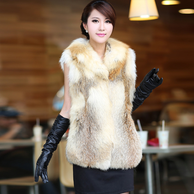 FreeShipping Sukracarya 2012 fox fur vest red fox fur vest outerwear