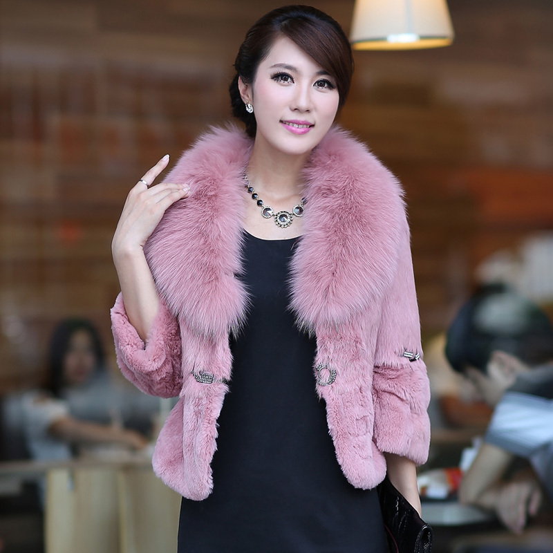 FreeShipping Sukracarya fox fur rex rabbit trophonema flare sleeve female fur coat 552