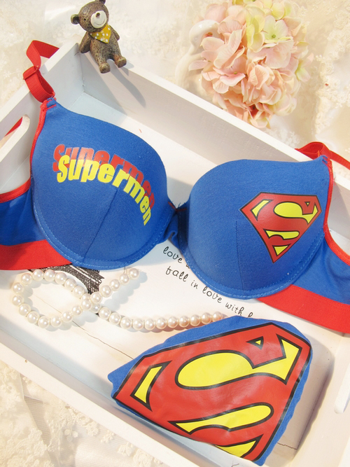 Freeshipping Superman super man . 100% cotton push up bra underwear set s comfortable bra  set