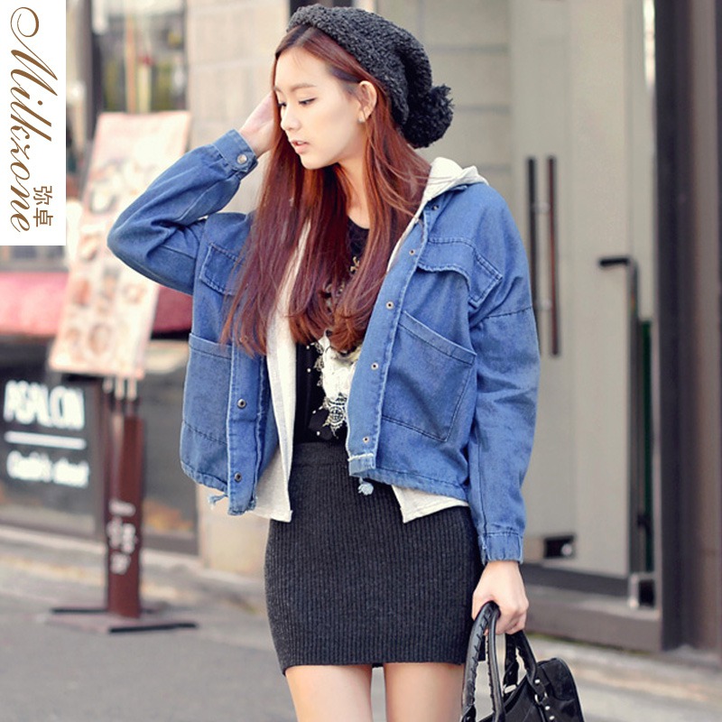 Freeshipping Twinset cattle batwing sleeve loose denim outerwear