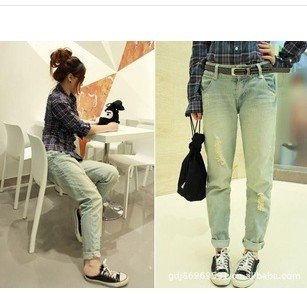 Freeshipping Wholesale&Retail Women Jeans PantsD5-096/Trousers/Leisure Loose Broken-hole Women jeans Pants/Trousers