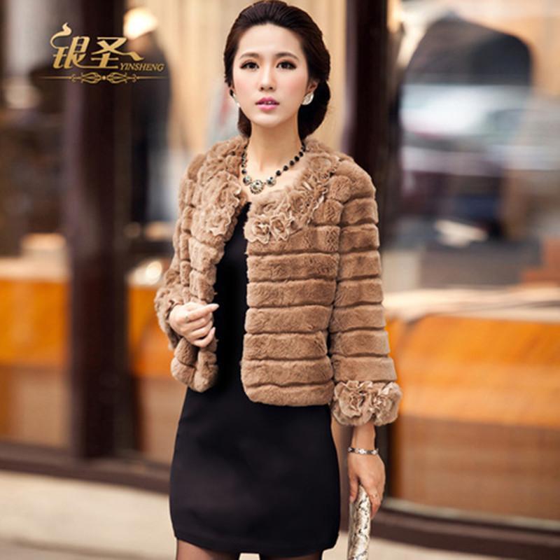 FreeShipping Winter women's 2012 rex rabbit hair fur coat short design o-neck wrist-length sleeve