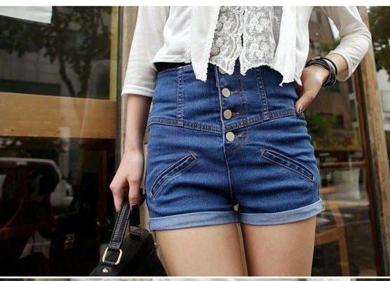 Freeshipping women high waist slim fit short pants button up denim short Blue S/M/L/XL mix order