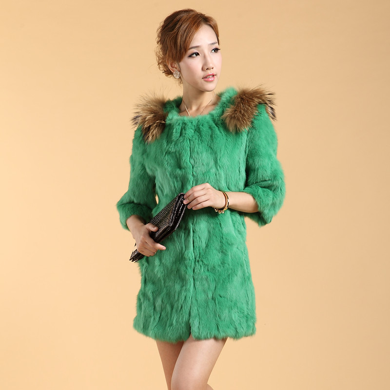 FreeShipping Yanerwo 2012 medium-long raccoon fur rabbit fur coat slim autumn