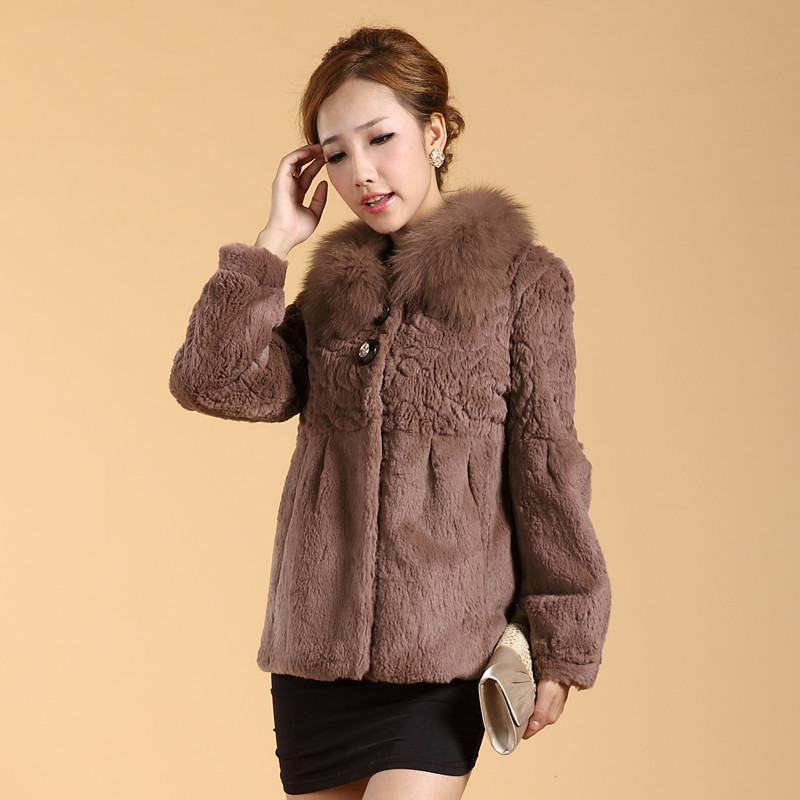 FreeShipping Yanerwo 2012 rex rabbit hair rabbit fur coat fox fur female slim