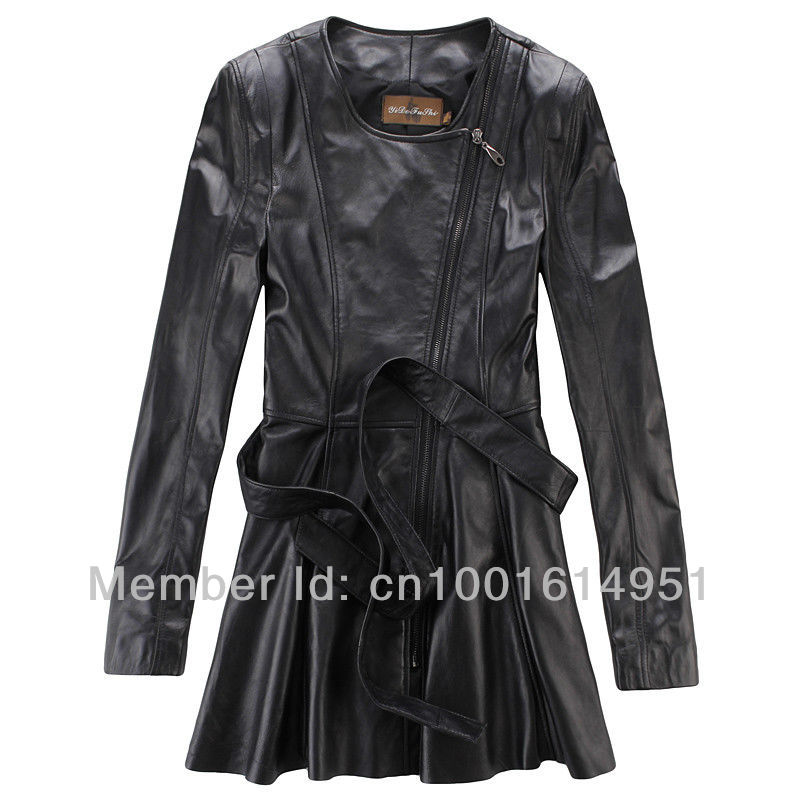 Freeshoping!! The top sheepskin women long section of genuine leather dress, at the end of skirt removable