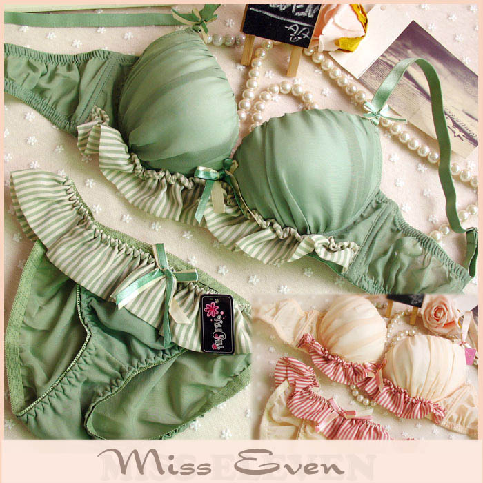 Fresh ballet stripe chiffon insert push up underwear bra set