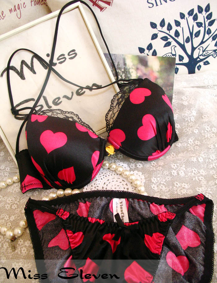 Front button heart lace insert push up insert underwear bra set