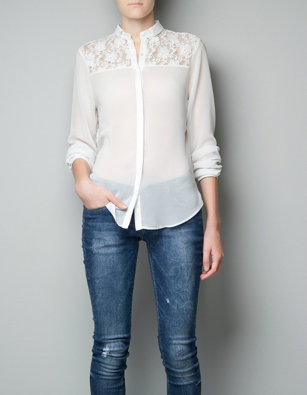 FS126 NEW ARRIVAL! slim stand collar lace long-sleeve women's chiffon shirt