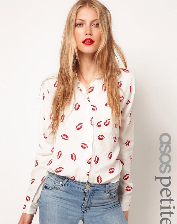 FS338 Fashion Style Lovely Lips chiffon blouse for autumn/spring FREE SHIPPING!