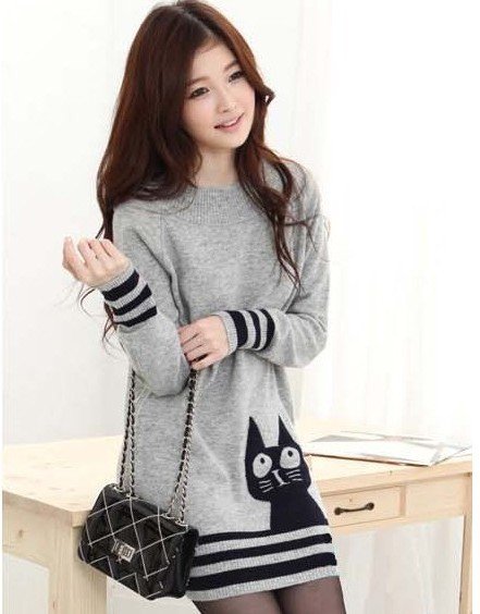 FS362 Fashion Style lovely cat winter&autumn long sweater FREE SHIPPING!