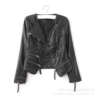 FS423 Fashion style Women o-neck oblique zipper slim simple black coat for autumn&spring FREE SHIPPING