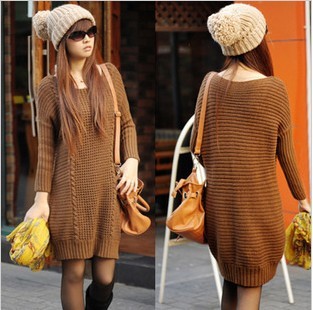 FS427 Fashion style women's long design o-neck loose long-sleeve pullover sweater outerwear FREE SHIPPING!