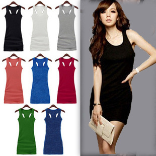 FS465 spaghetti strap vest basic full dress candy color tank female 100% cotton ultra long