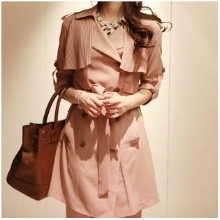 FS502 slim double breasted chiffon pressure pleated elegant medium-long trench outerwear/coat free shipping