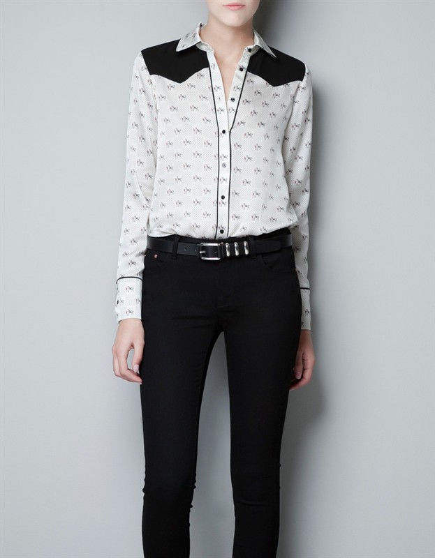 FS560 autumn fashion black turn-down collar horse printing long-sleeve shirt free shipping