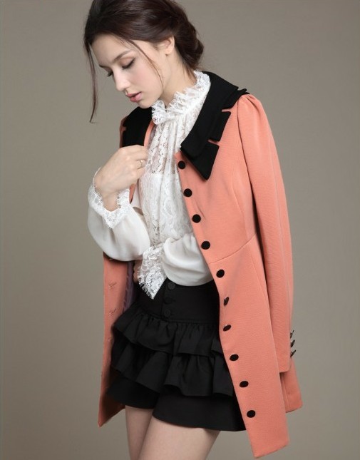 FS617 female autumn double layer petal collar medium-long slim outerwear trench free shipping